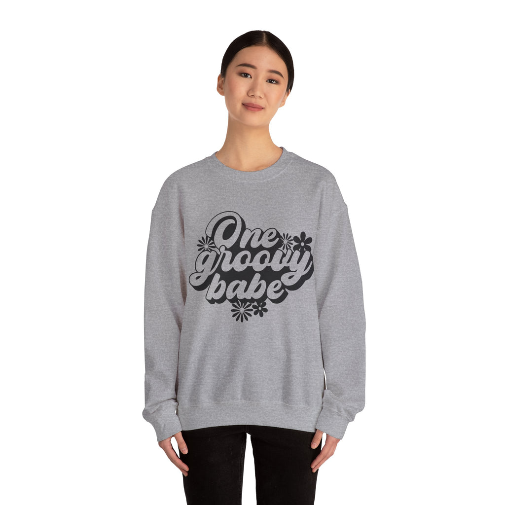 One Groovy Babe Flowers Unisex Heavy Blend Crewneck Sweatshirt