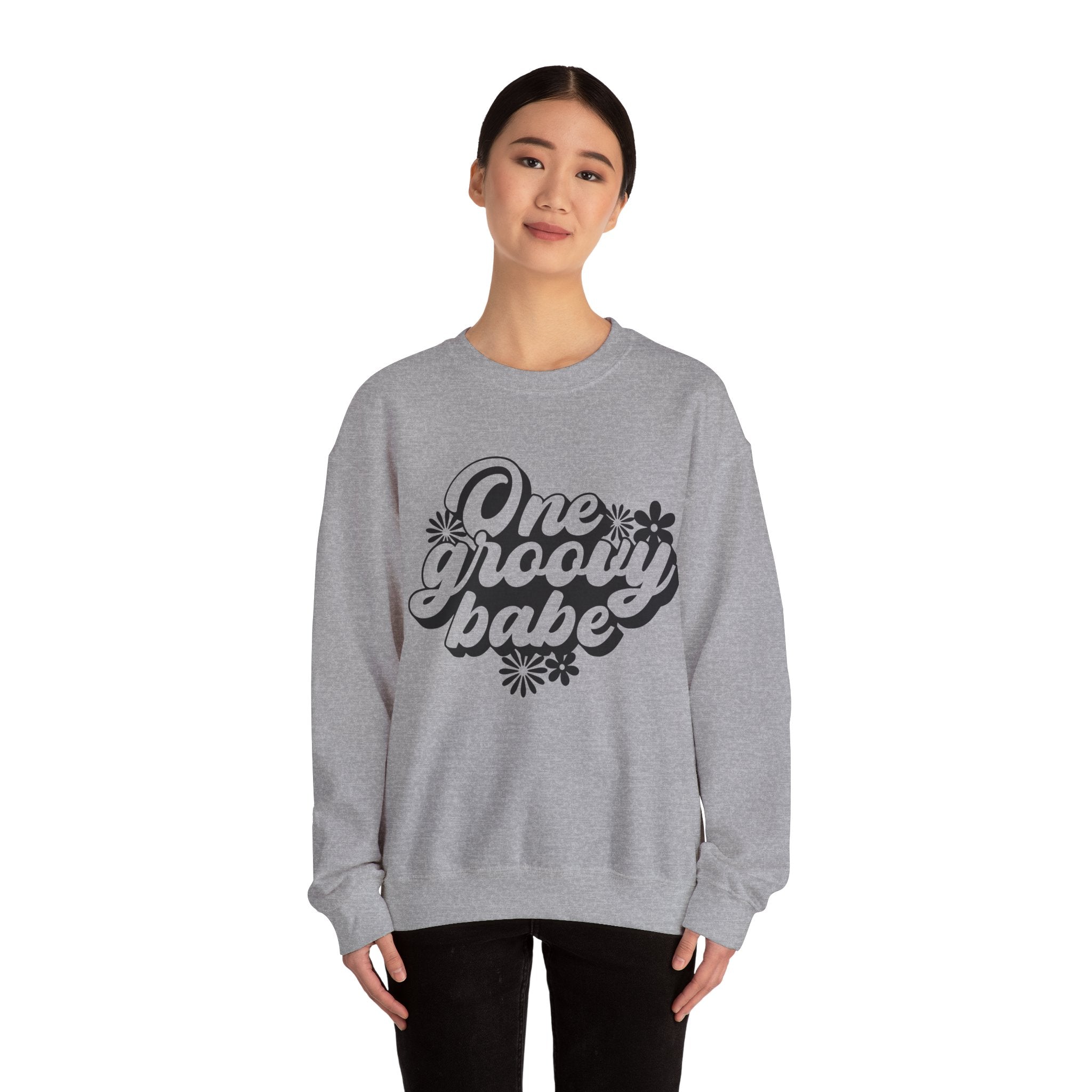 One Groovy Babe Flowers Unisex Heavy Blend Crewneck Sweatshirt
