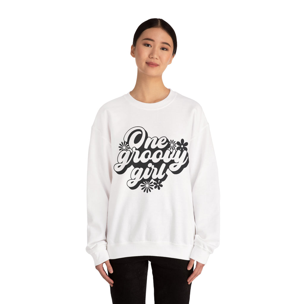 One Groovy Girl Flowers Unisex Heavy Blend Crewneck Sweatshirt