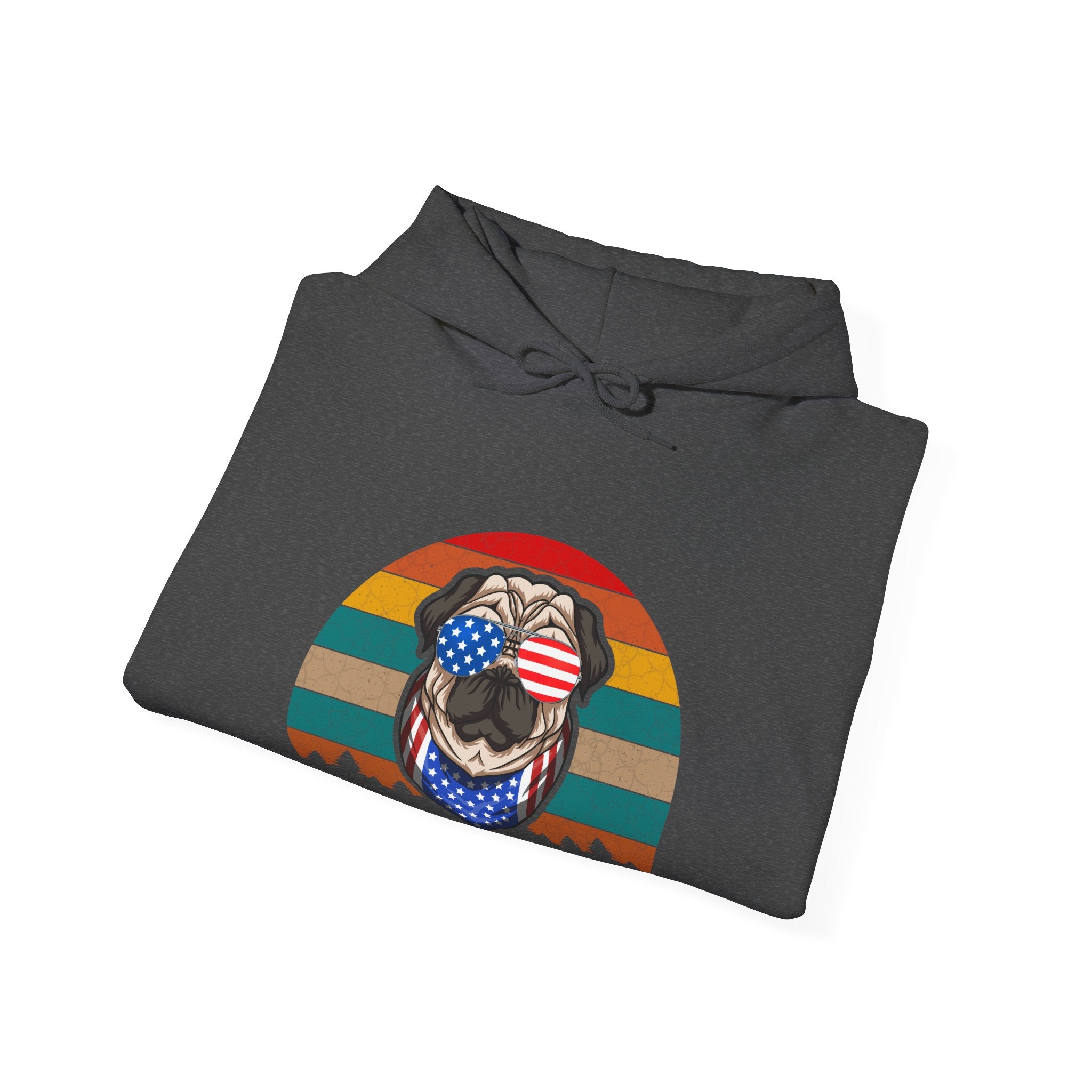 Pug With Trees 4th Of July Unisex Heavy Blend Hooded Sweatshirt