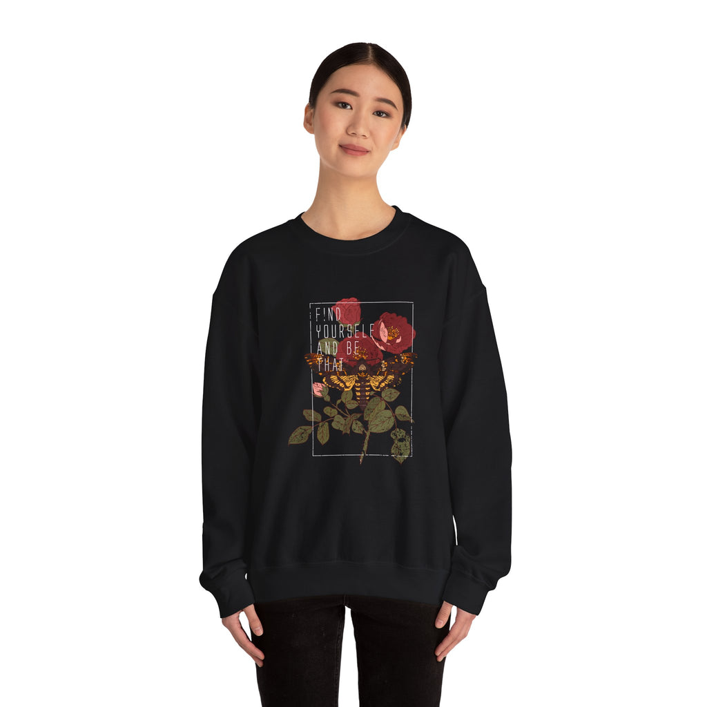 Find Yourself And Be That Rose And Butterfly Unisex Heavy Blend Crewneck Sweatshirt