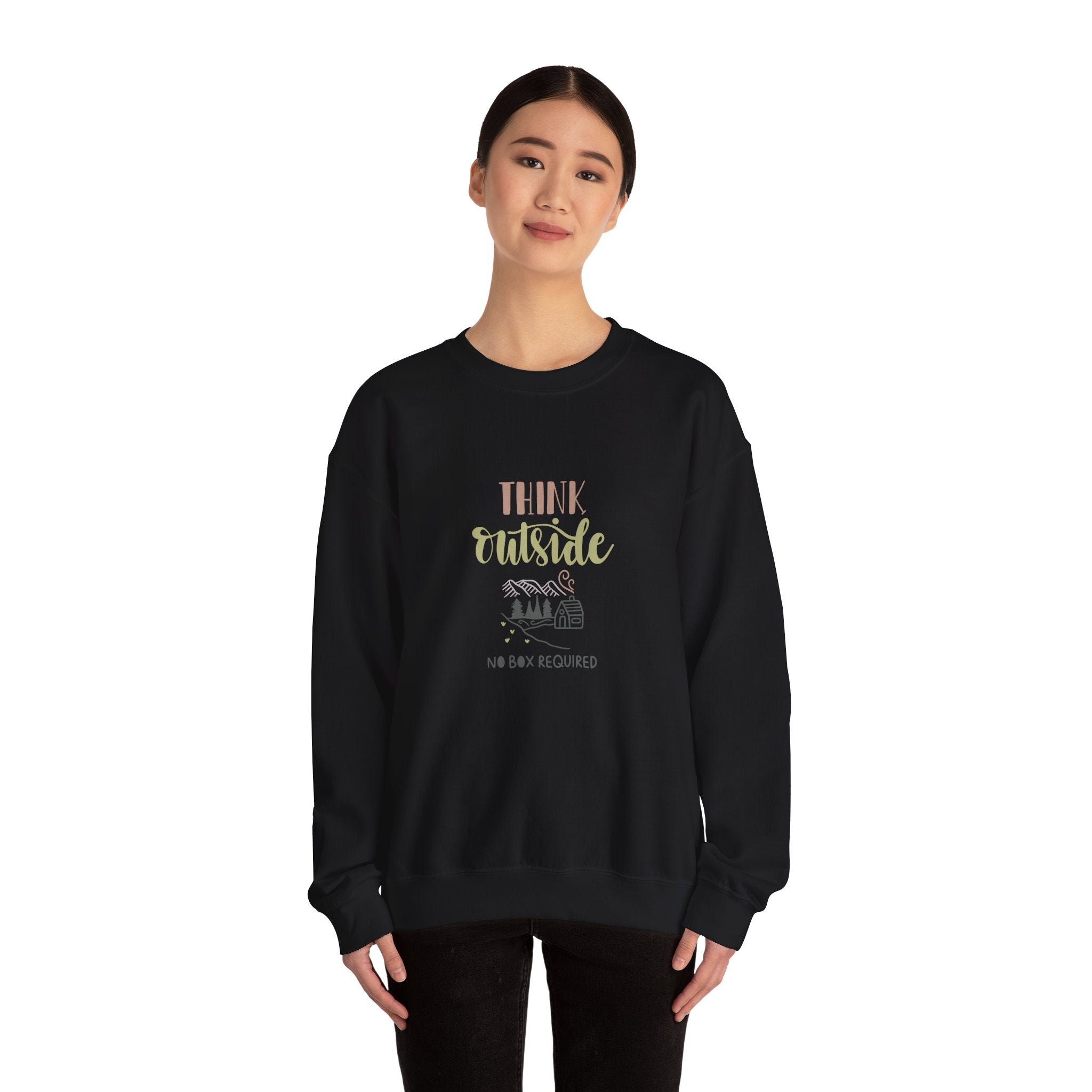Think Outside No Box Required Unisex Heavy Blend Crewneck Sweatshirt