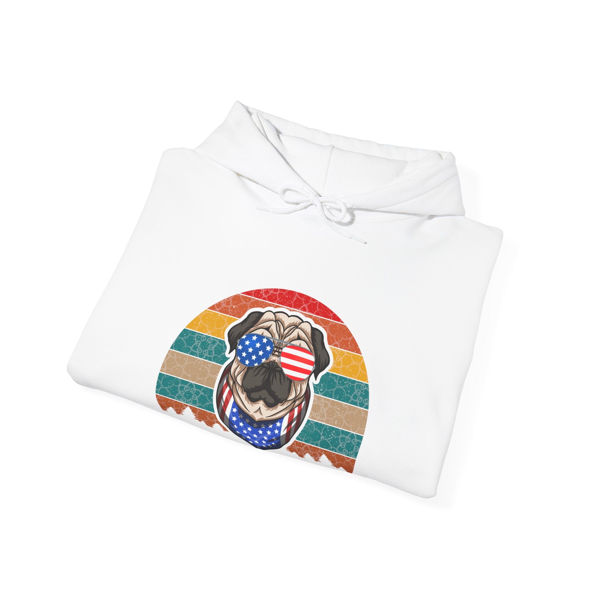 Pug With Trees 4th Of July Unisex Heavy Blend Hooded Sweatshirt