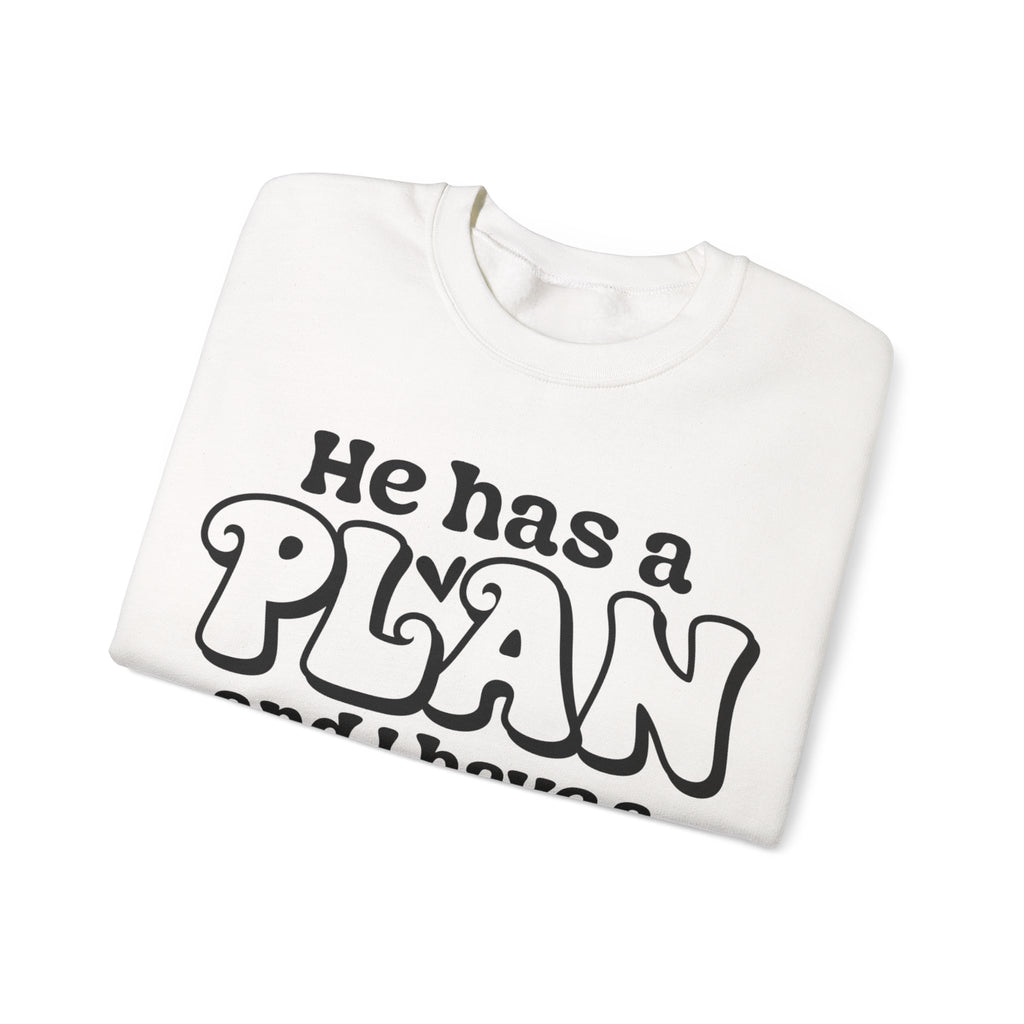 He Has A Plan Unisex Heavy Blend Crewneck Sweatshirt for Ultimate Comfort