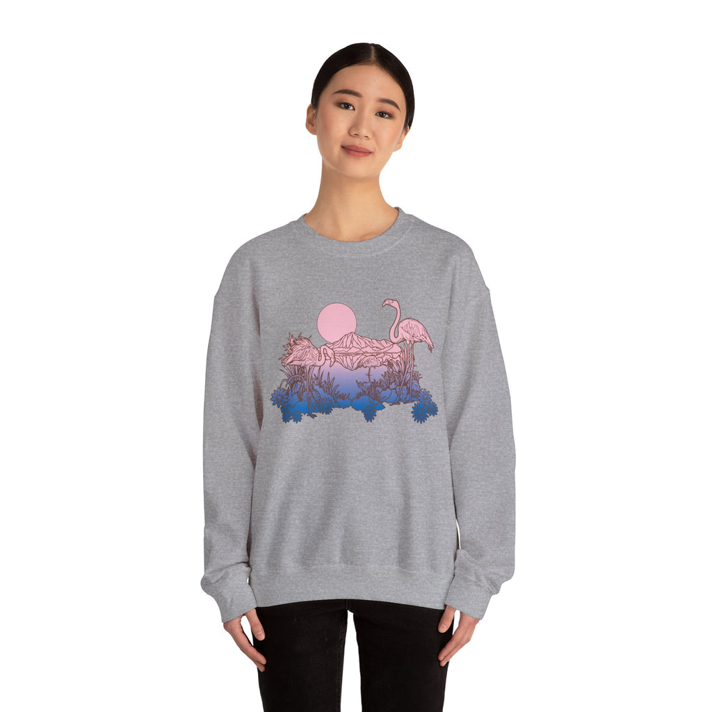 Flamingos In Sunset Unisex Heavy Blend Crewneck Sweatshirt