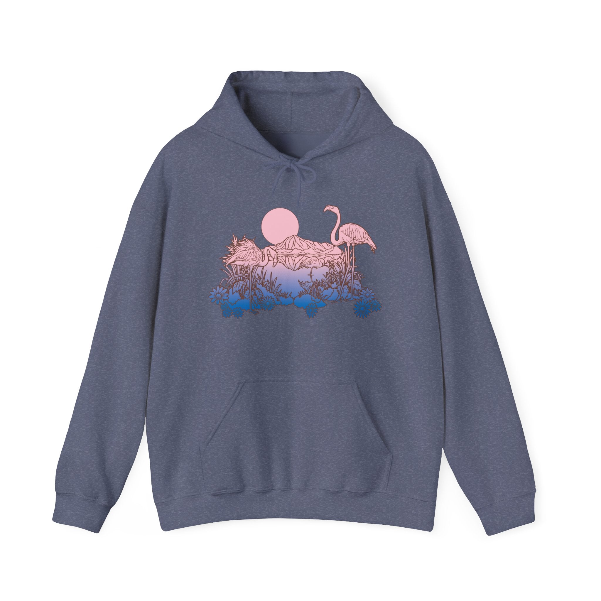 Flamingos In Sunset Unisex Heavy Blend Hooded Sweatshirt For Ultimate Comfort