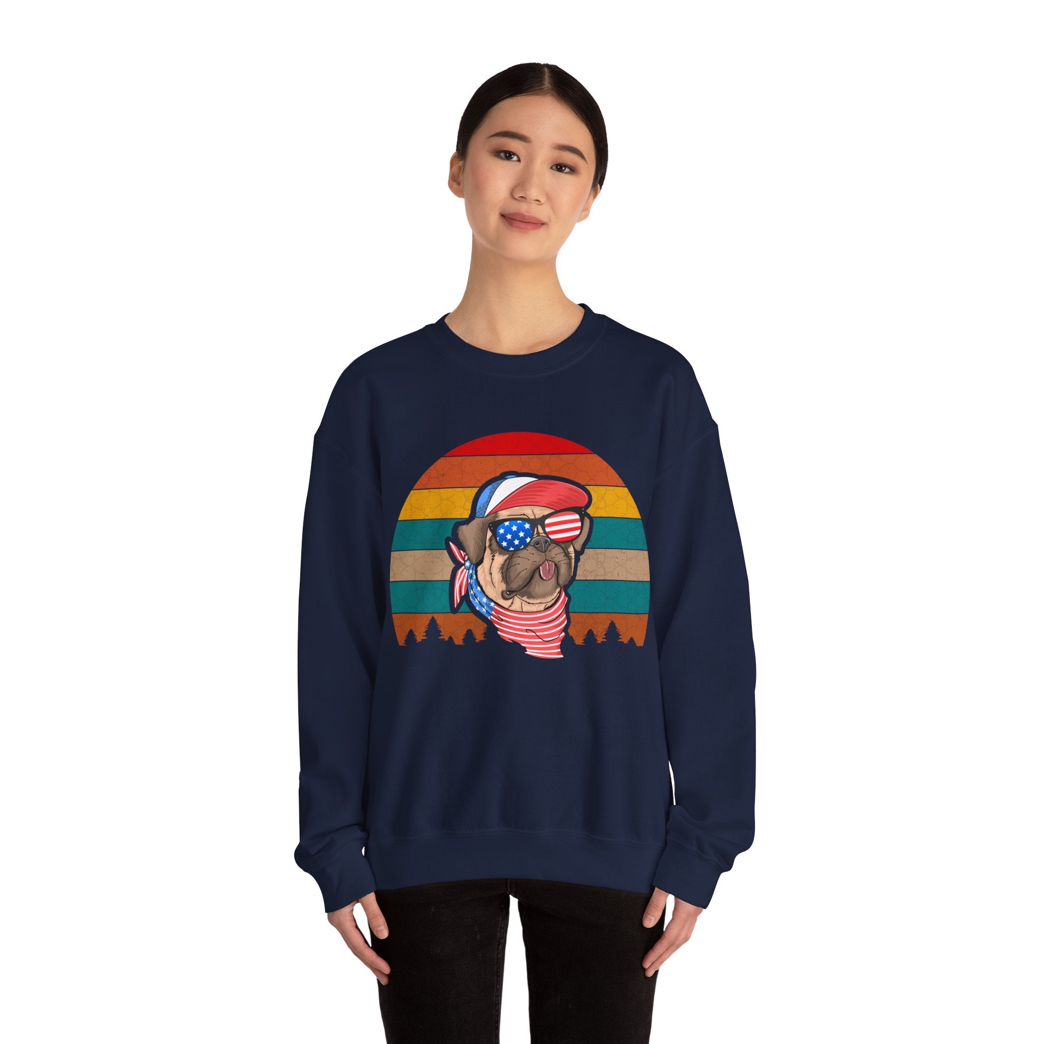 Co American Pug With Trees Unisex Heavy Blend Crewneck Sweatshirt