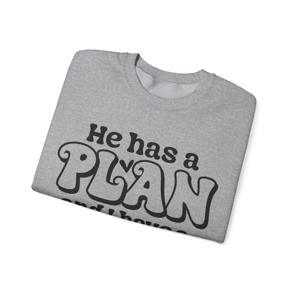 He Has A Plan Unisex Heavy Blend Crewneck Sweatshirt for Ultimate Comfort
