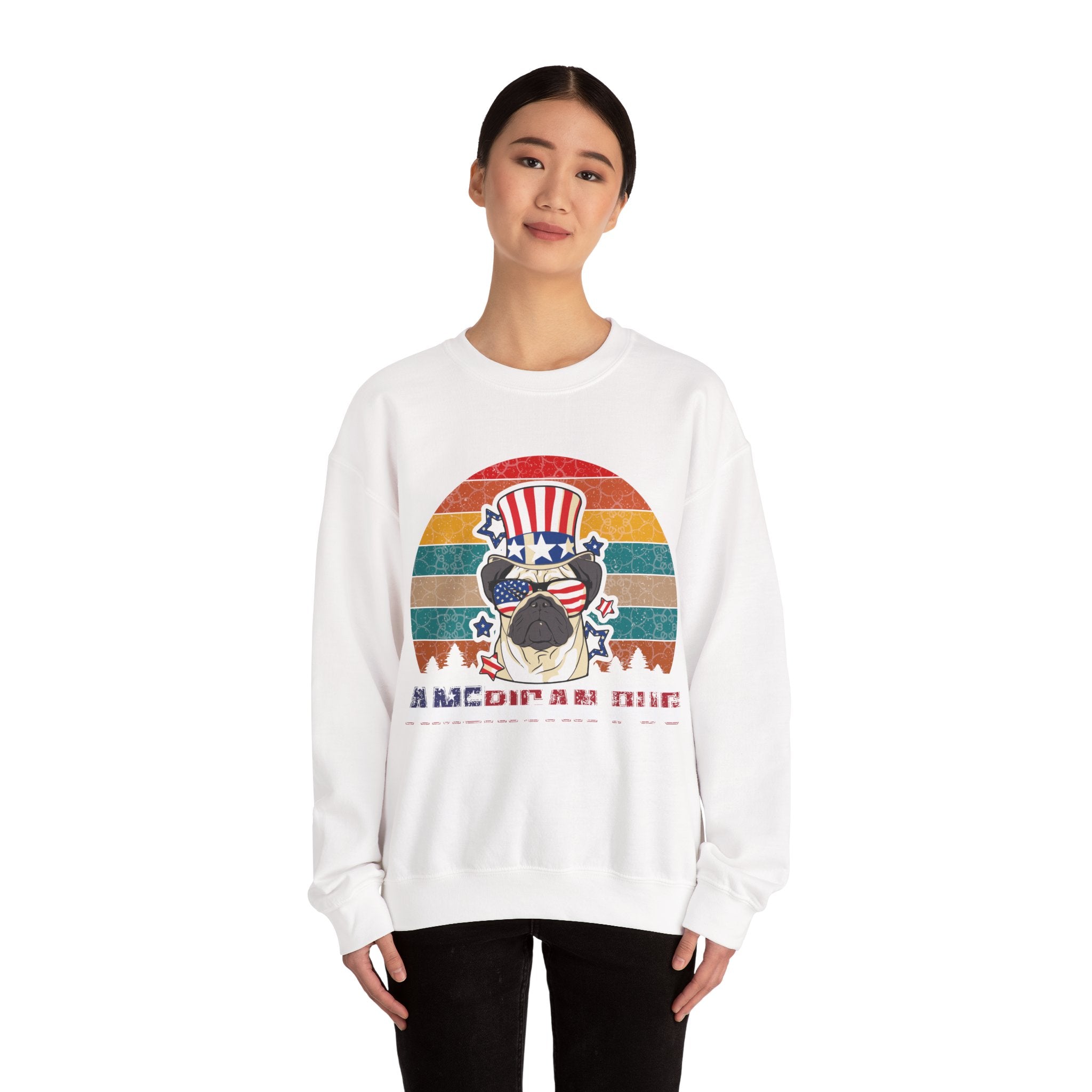 American White Pug Dog Unisex Heavy Blend Crewneck Sweatshirt