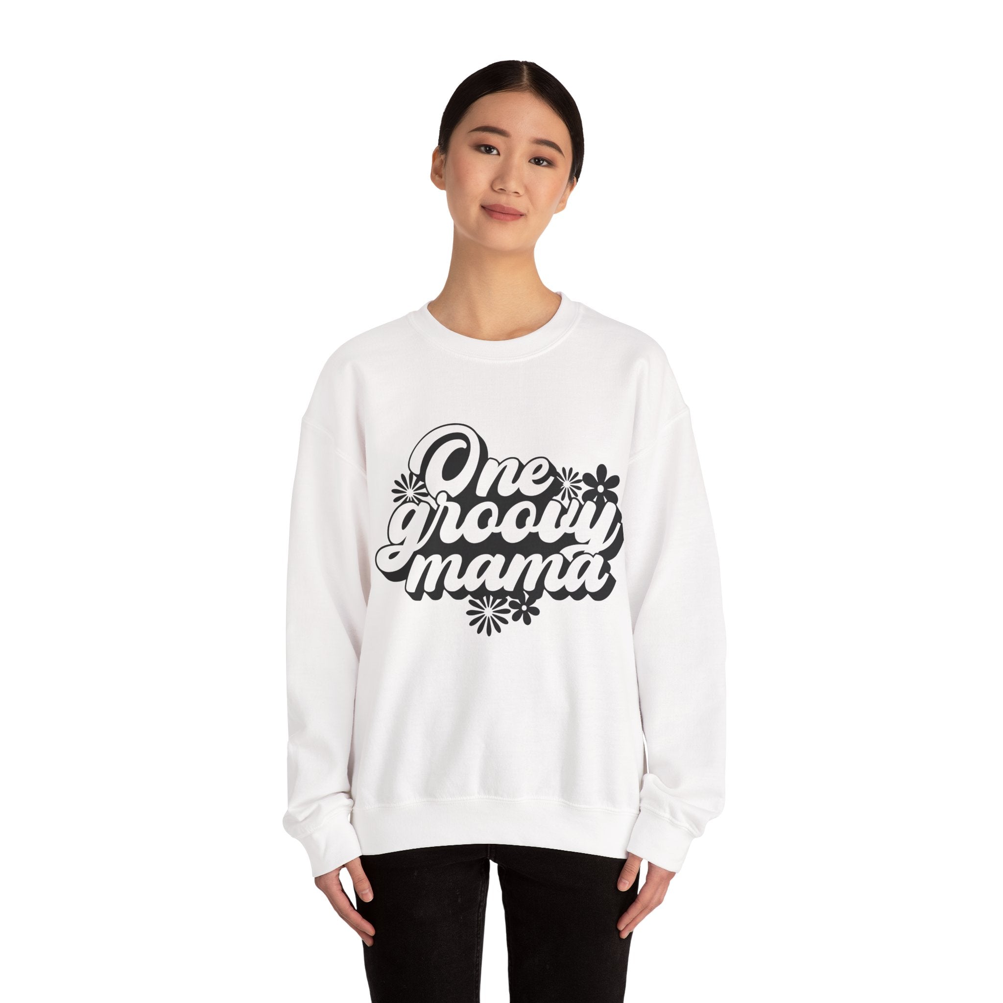 One Groovy Mama Flowers Unisex Heavy Blend Crewneck Sweatshirt