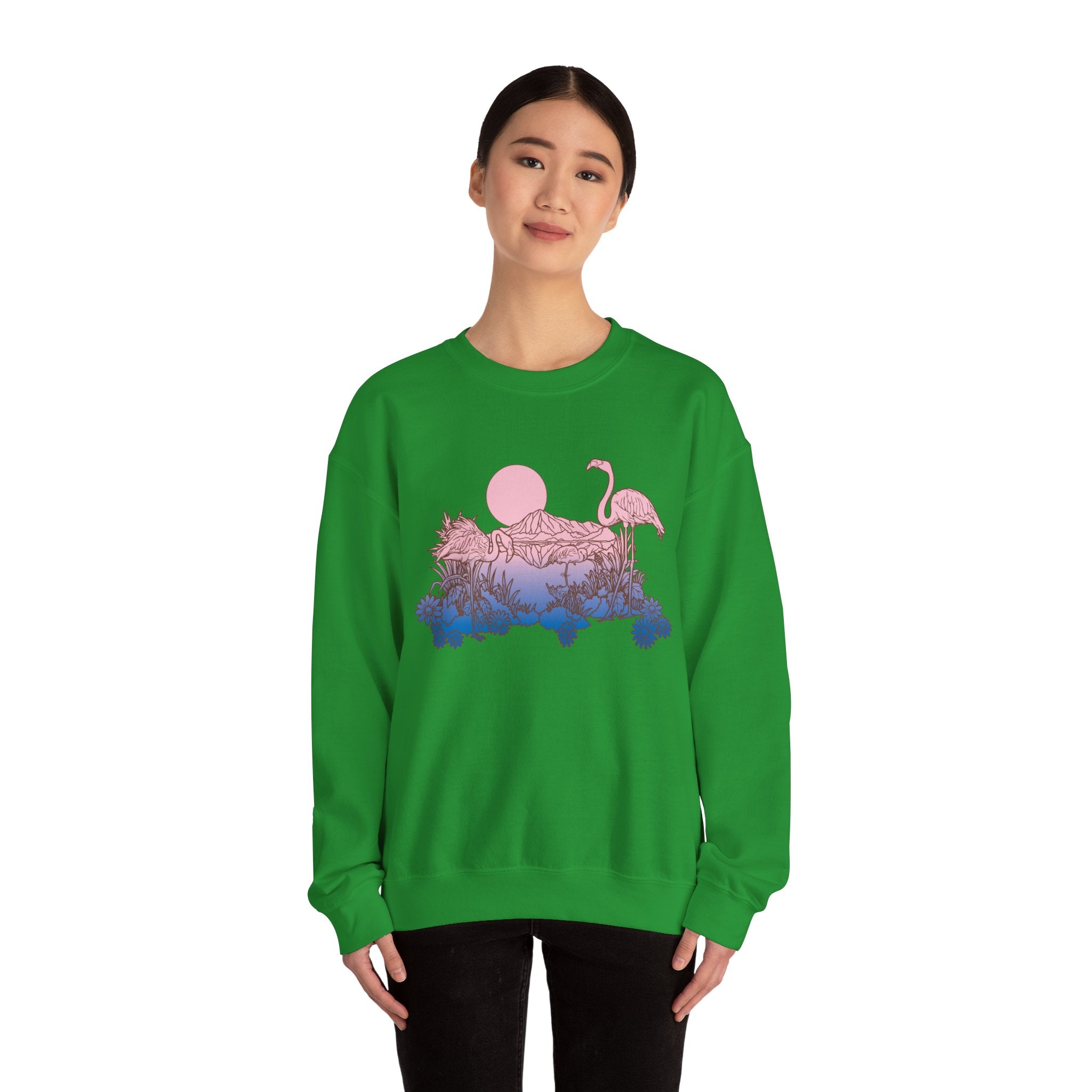 Flamingos In Sunset Unisex Heavy Blend Crewneck Sweatshirt