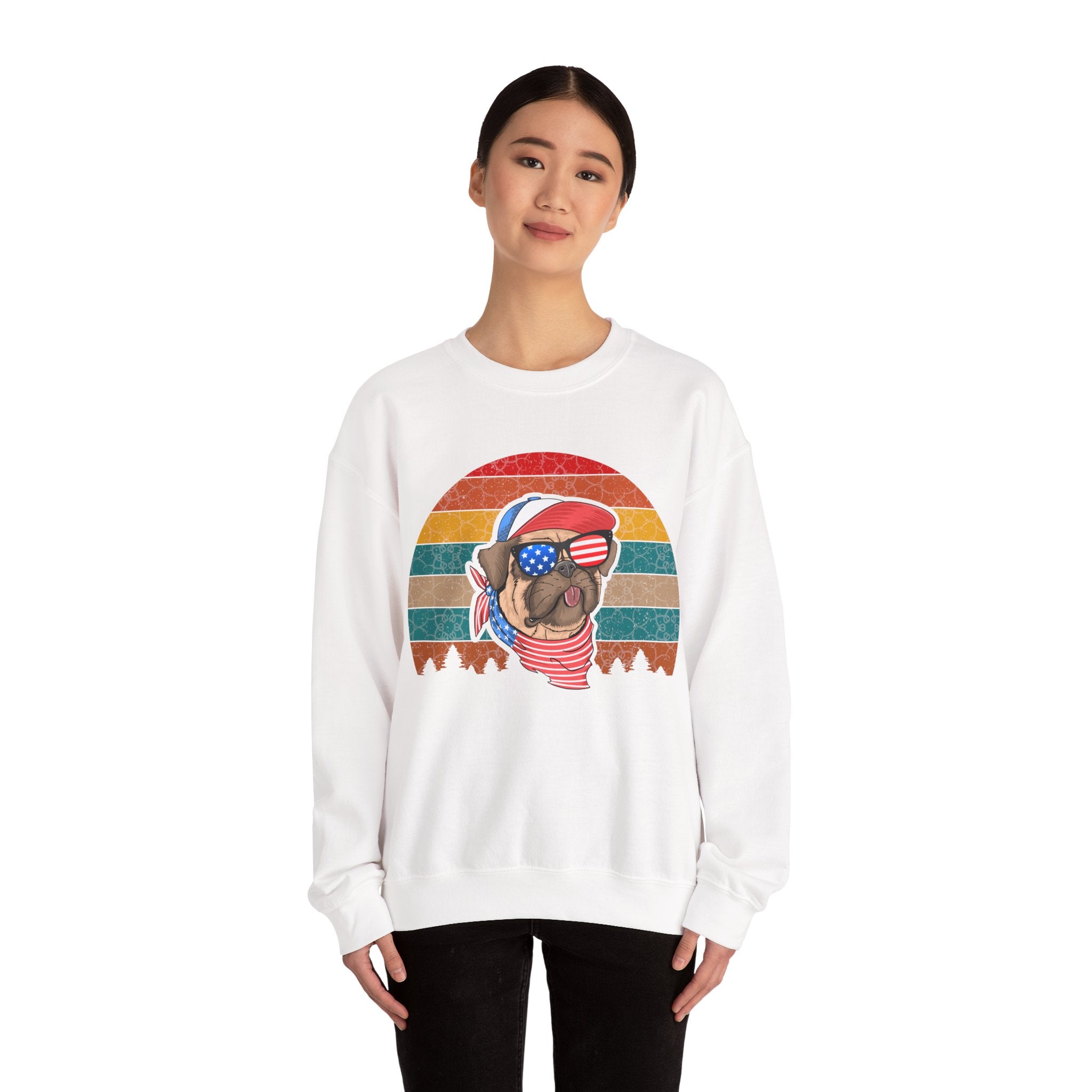 Co American Pug With Trees Unisex Heavy Blend Crewneck Sweatshirt