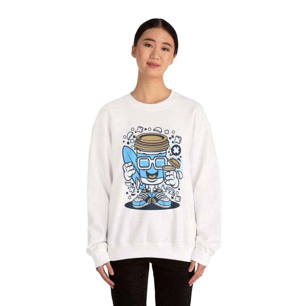 Coffee Cup Surfer Unisex Heavy Blend Crewneck Sweatshirt for Ultimate Comfort