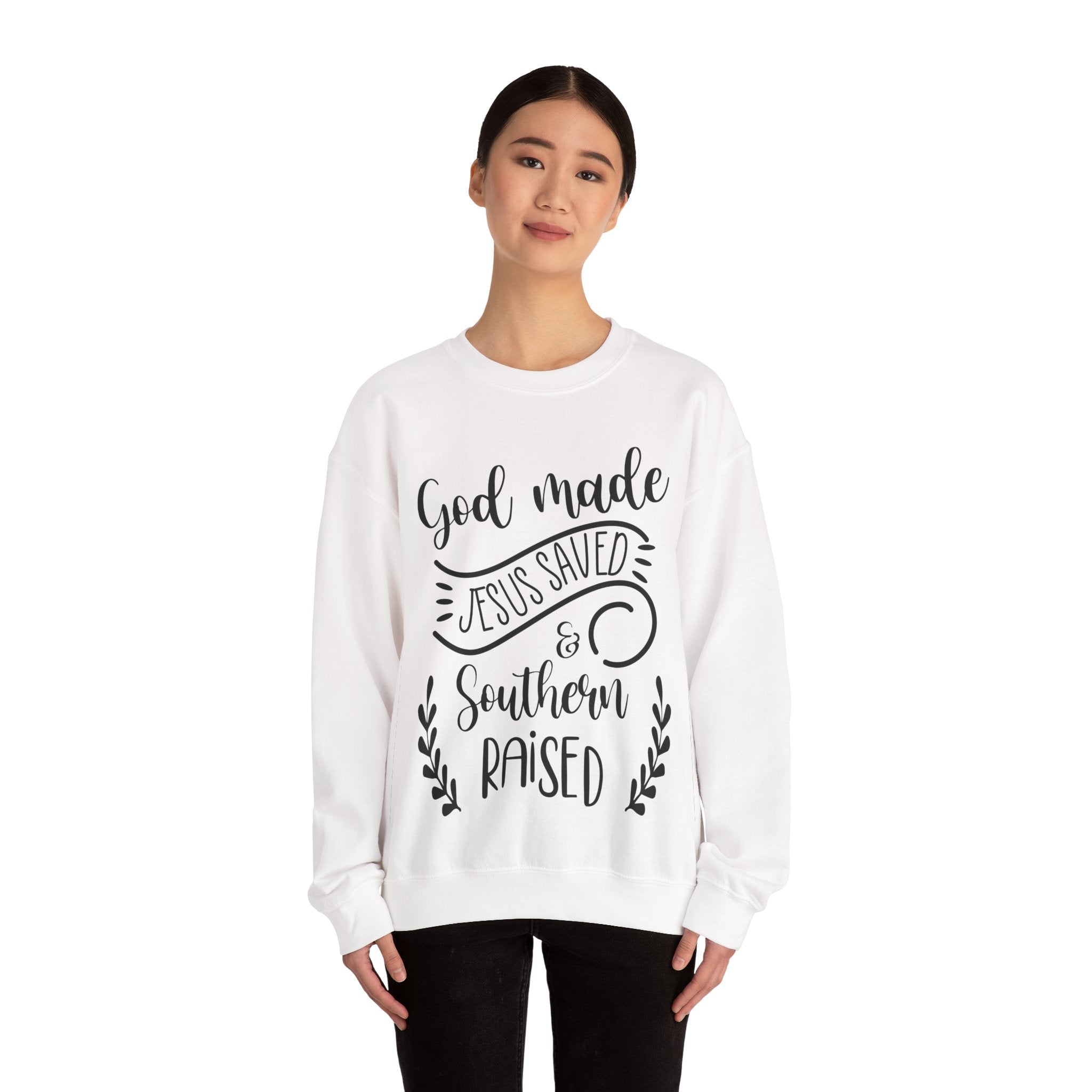 God Made Jesus Saved And Southern Raised Unisex Heavy Blend Crewneck Sweatshirt