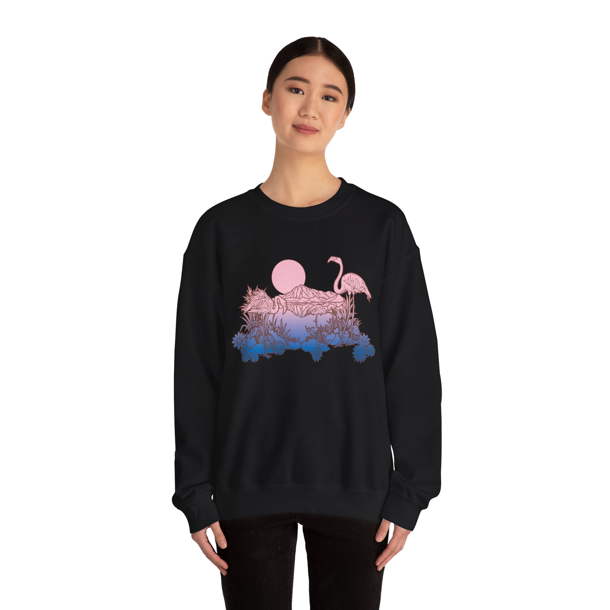Flamingos In Sunset Unisex Heavy Blend Crewneck Sweatshirt