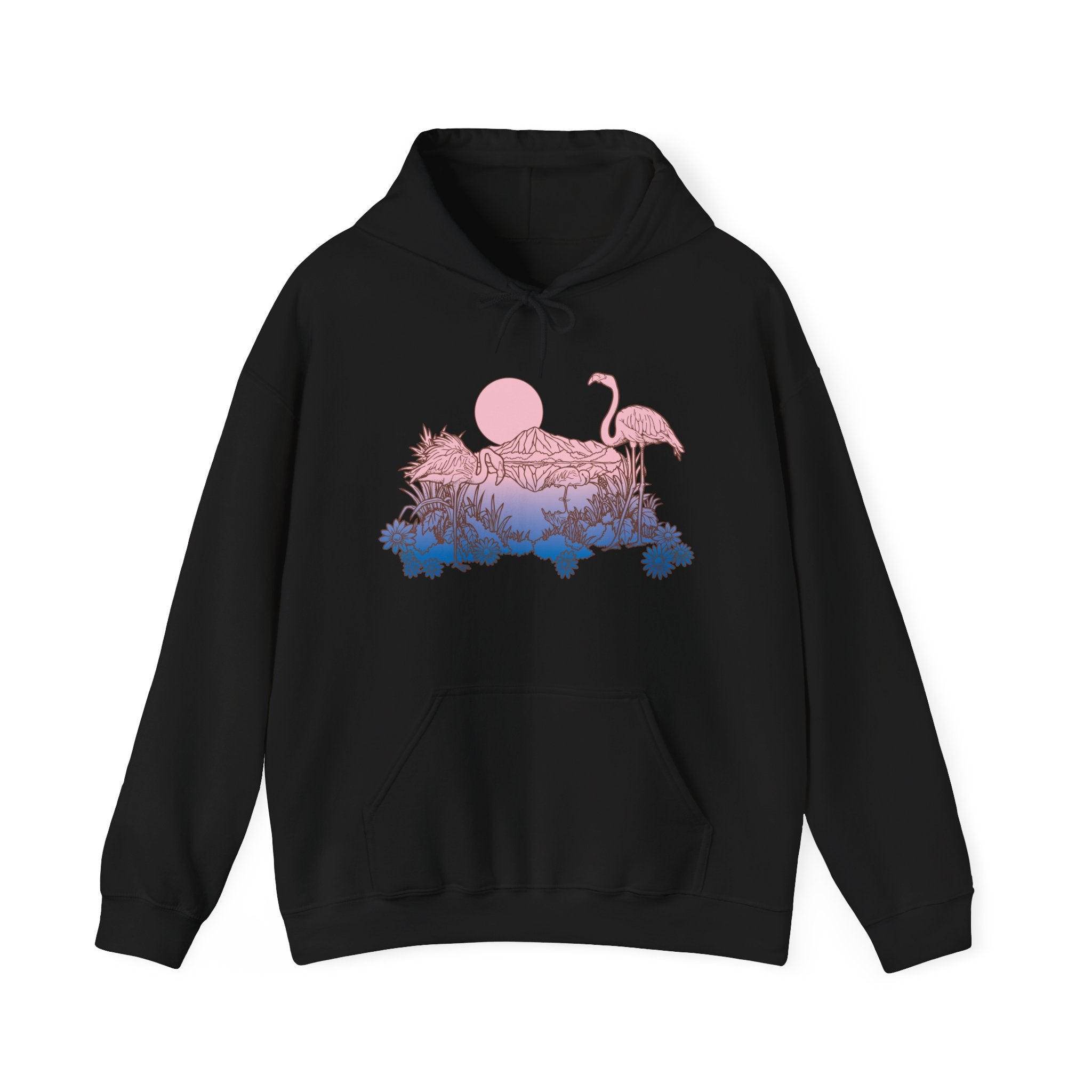 Flamingos In Sunset Unisex Heavy Blend Hooded Sweatshirt For Ultimate Comfort