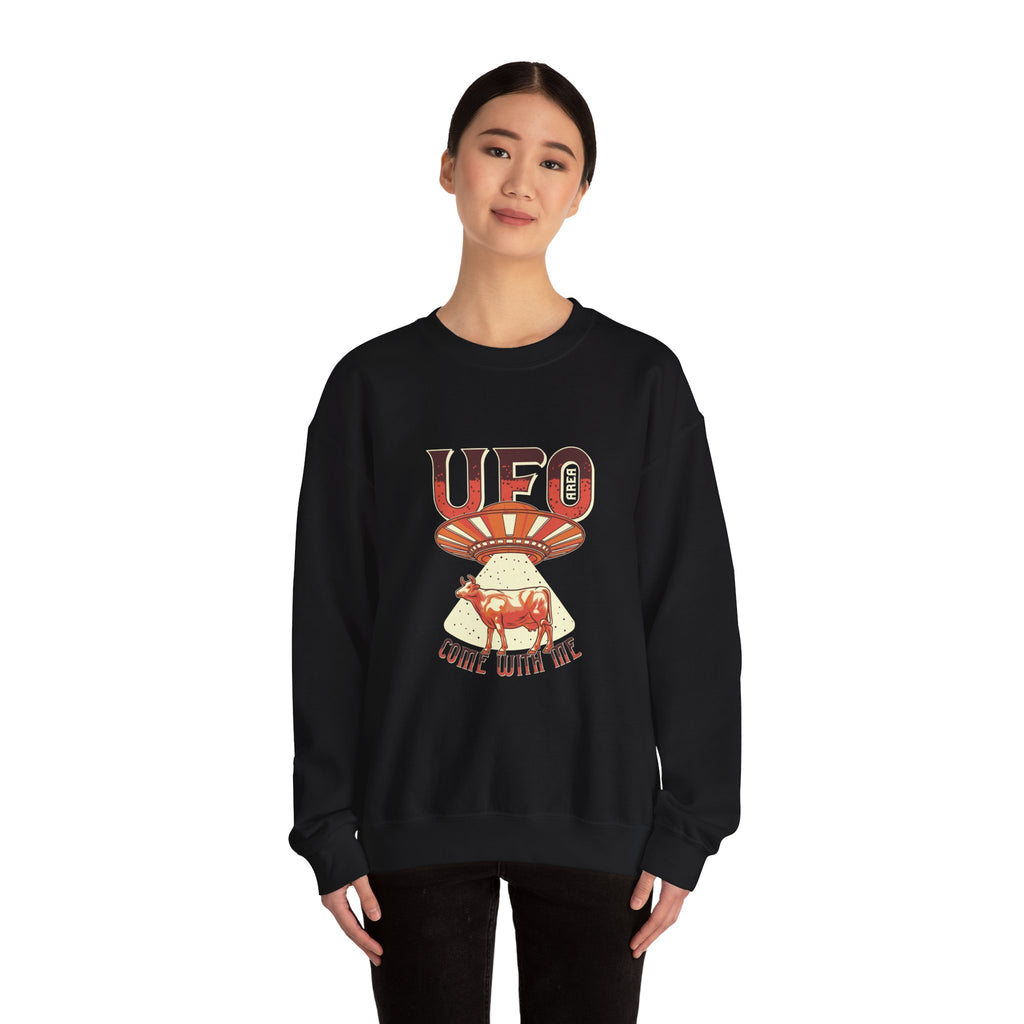 UFO Come With Me Cow Unisex Heavy Blend Crewneck Sweatshirt for Comfort and Style
