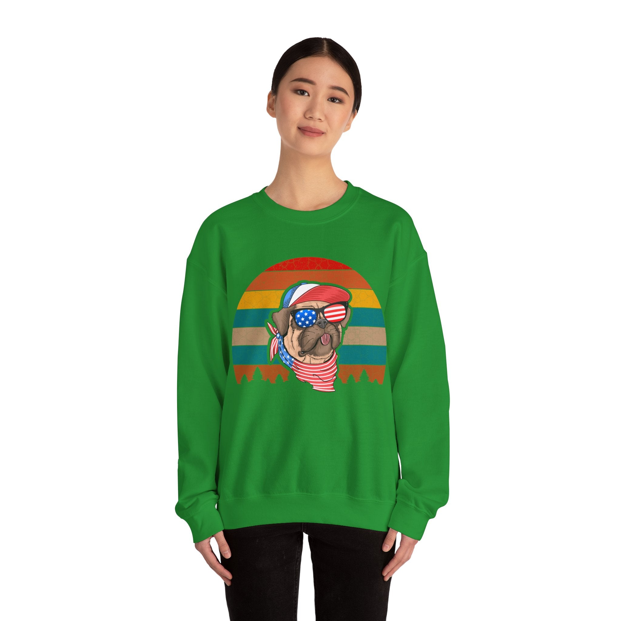 Co American Pug With Trees Unisex Heavy Blend Crewneck Sweatshirt
