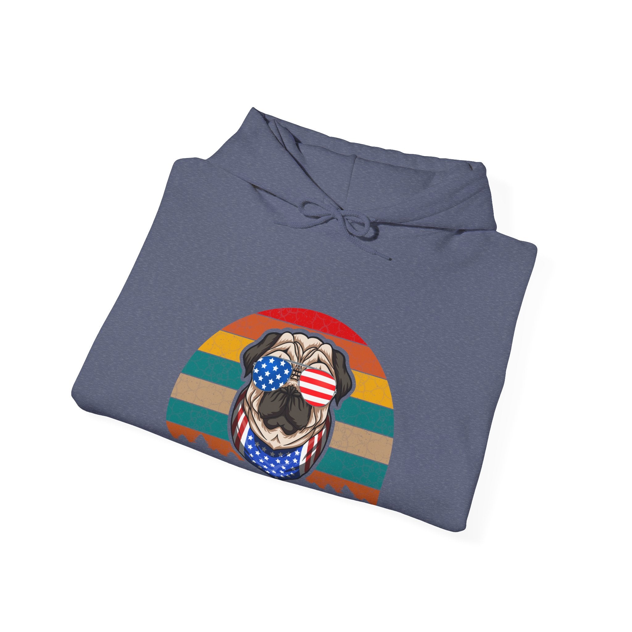 Pug With Trees 4th Of July Unisex Heavy Blend Hooded Sweatshirt
