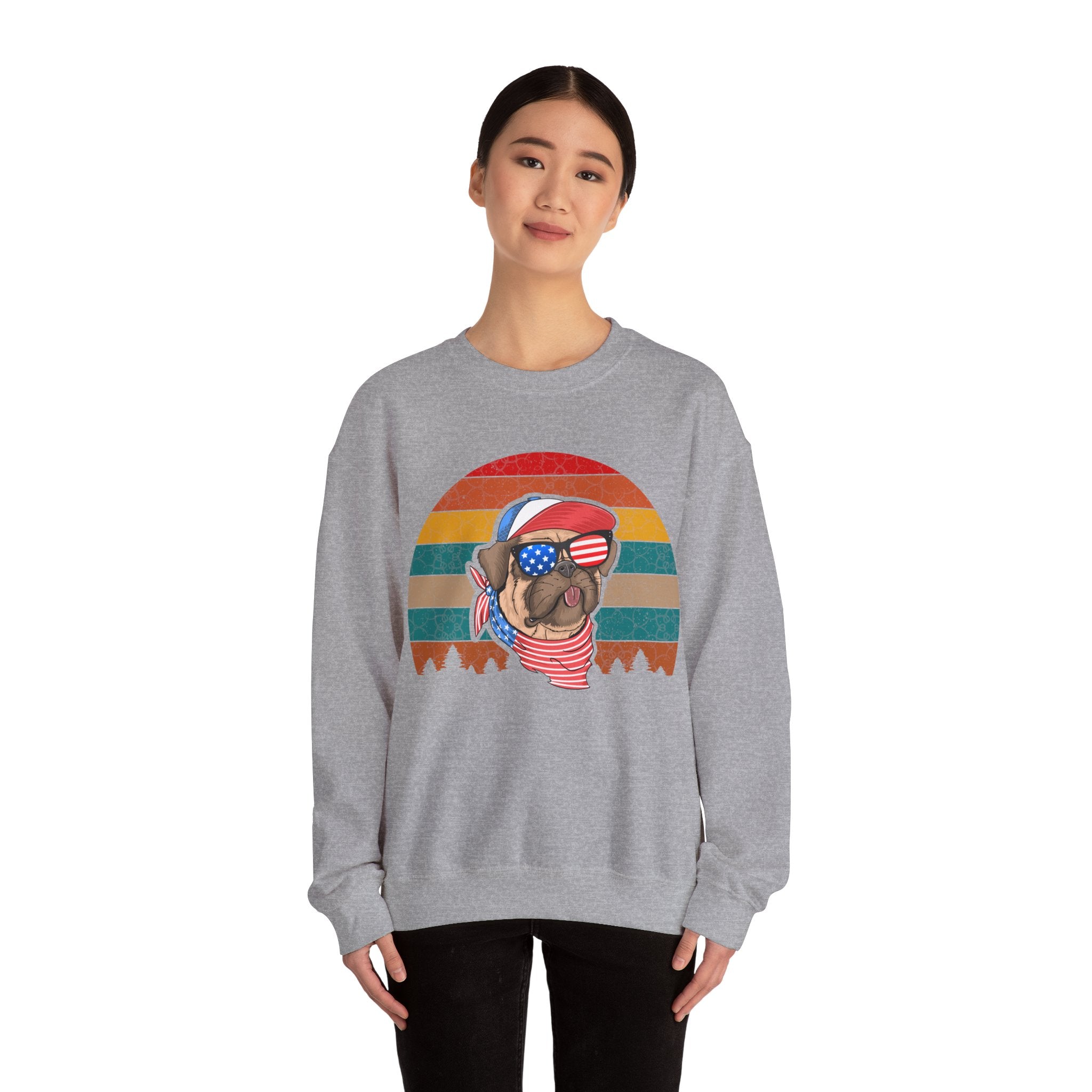 Co American Pug With Trees Unisex Heavy Blend Crewneck Sweatshirt