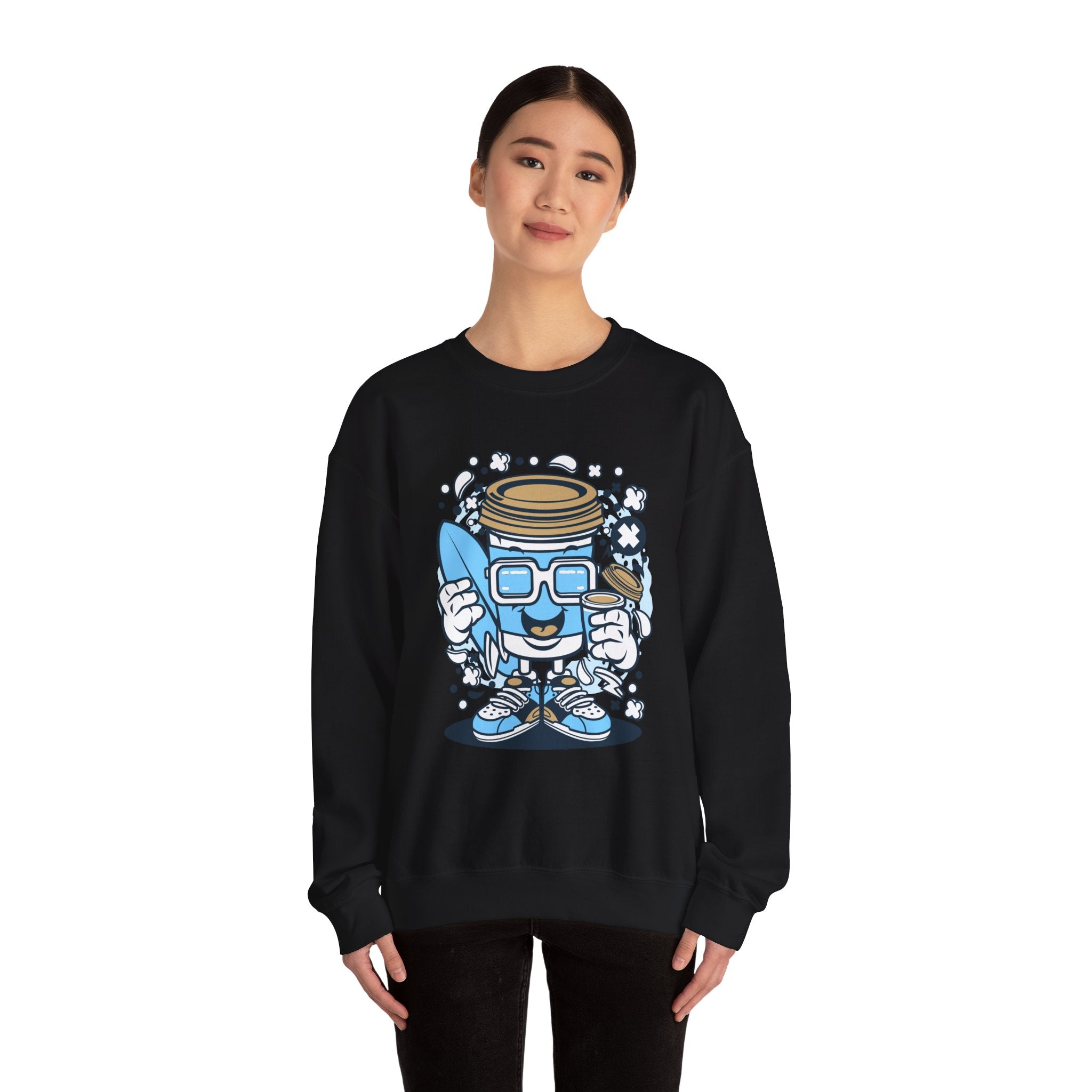 Coffee Cup Surfer Unisex Heavy Blend Crewneck Sweatshirt for Ultimate Comfort