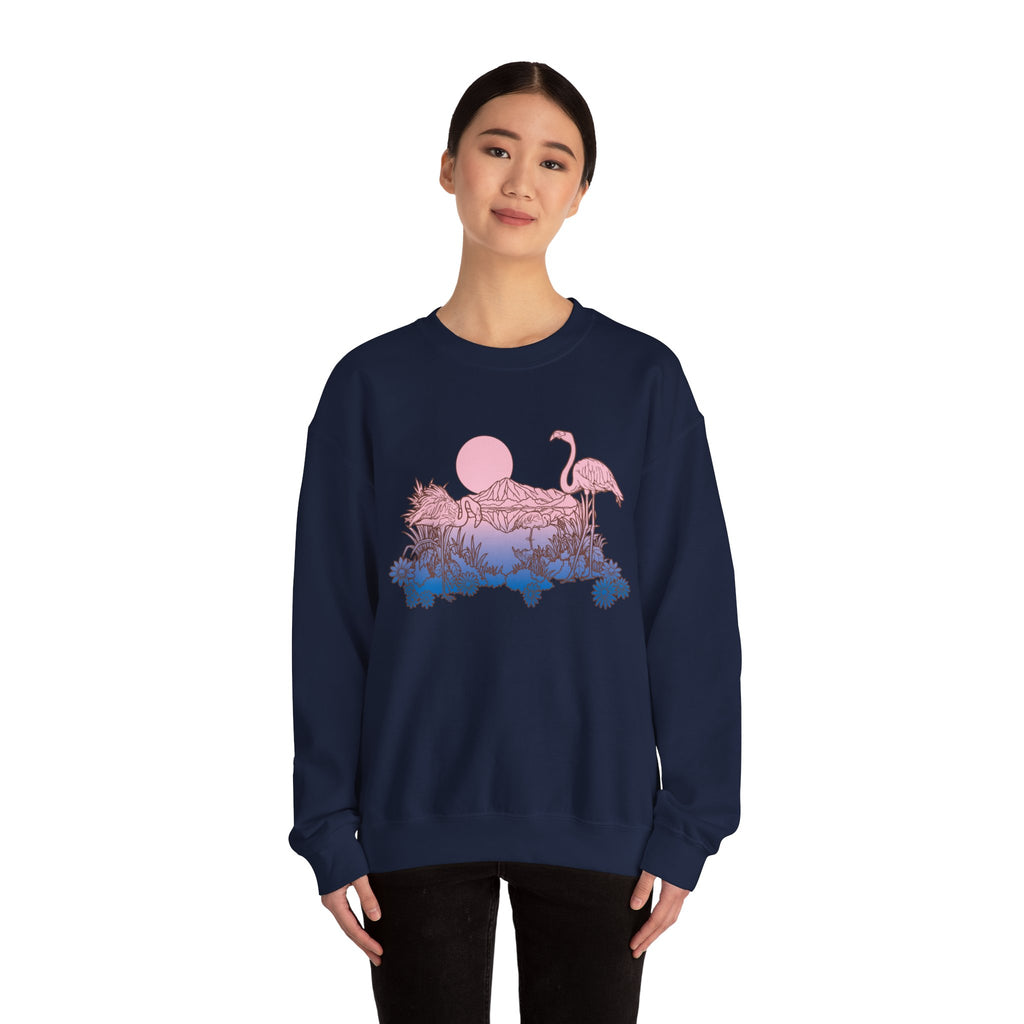 Flamingos In Sunset Unisex Heavy Blend Crewneck Sweatshirt