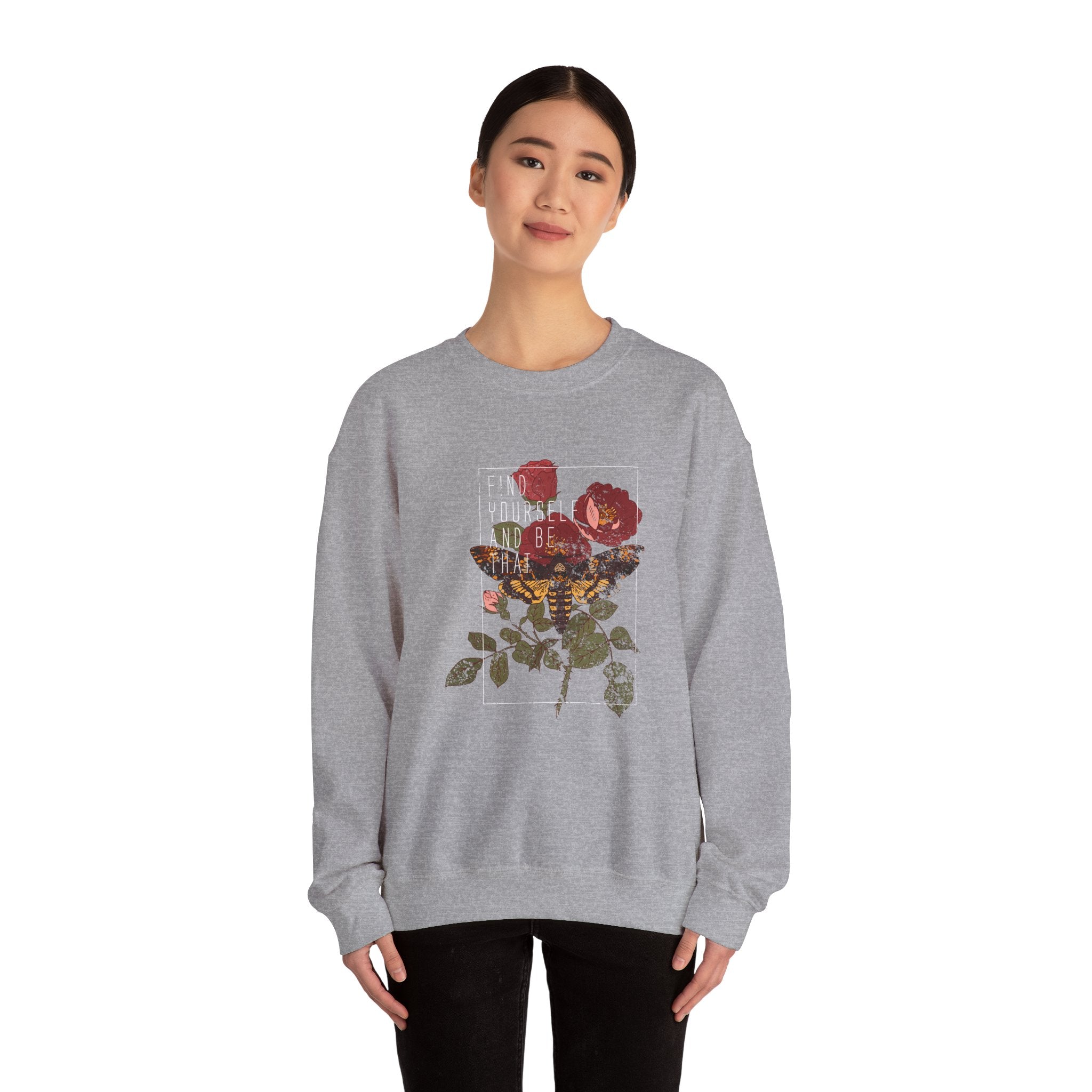 Find Yourself Be That Rose And Butterfly Unisex Heavy Blend Crewneck Sweatshirt
