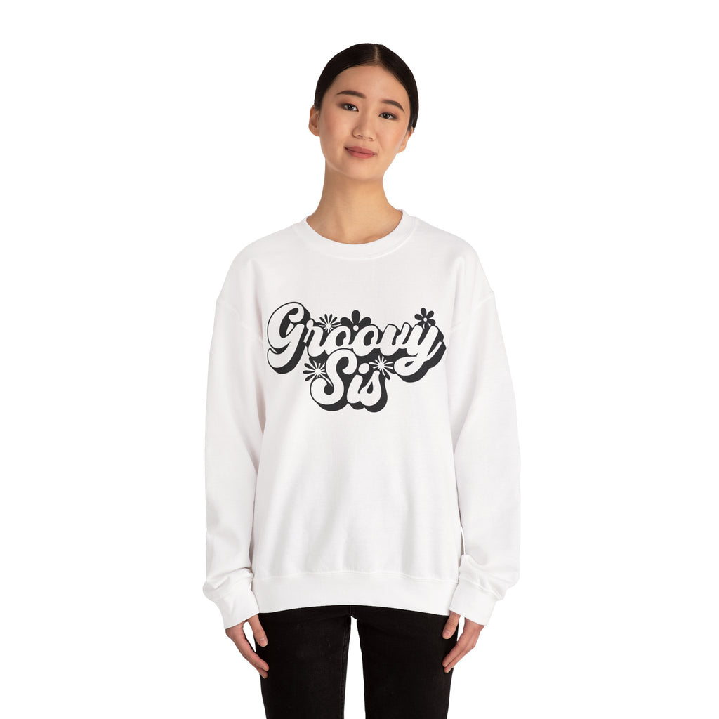 Groovy Sis Flowers Unisex Heavy Blend Crewneck Sweatshirt for Ultimate Comfort