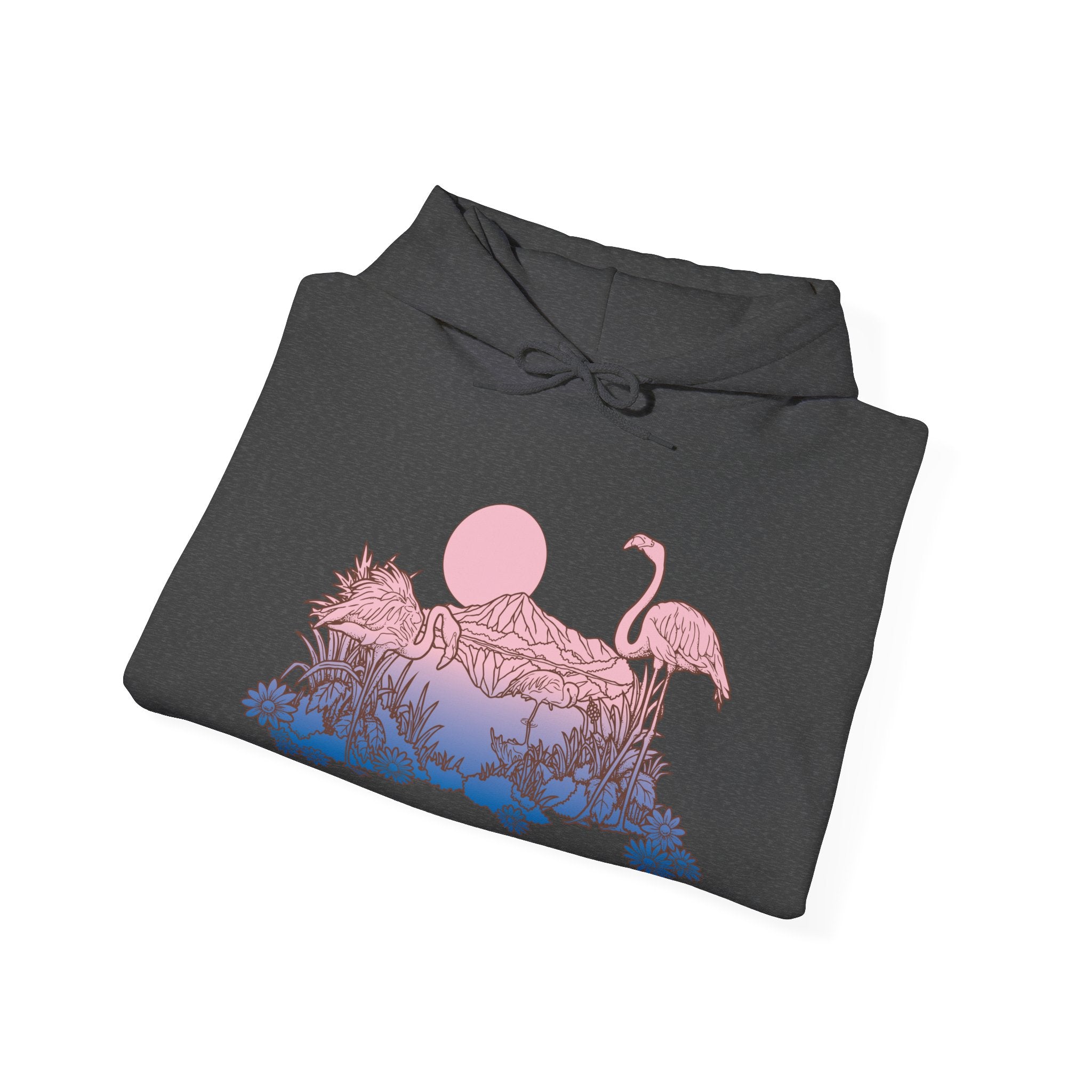 Flamingos In Sunset Unisex Heavy Blend Hooded Sweatshirt For Ultimate Comfort