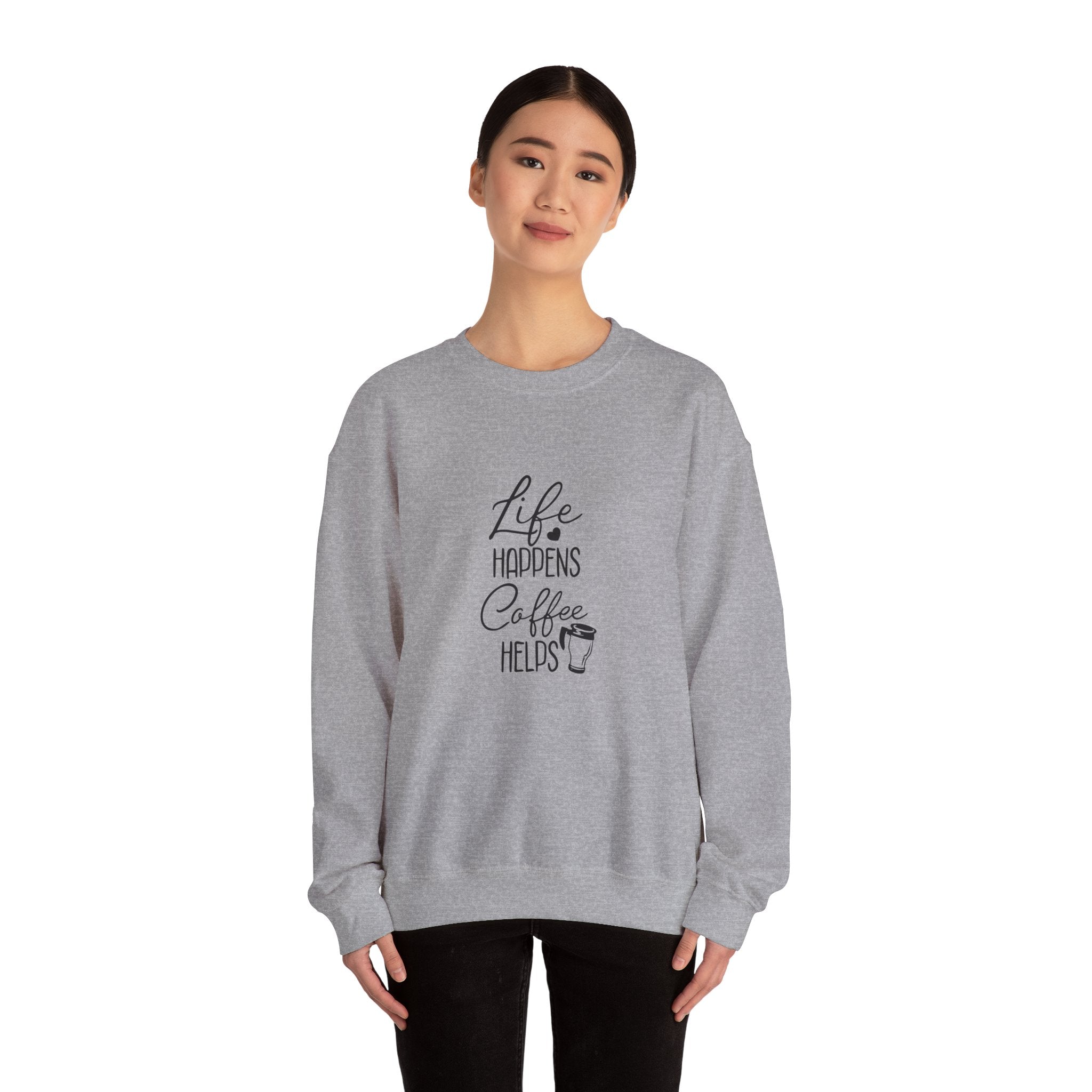 Life Happens Coffee Helps Unisex Heavy Blend Crewneck Sweatshirt