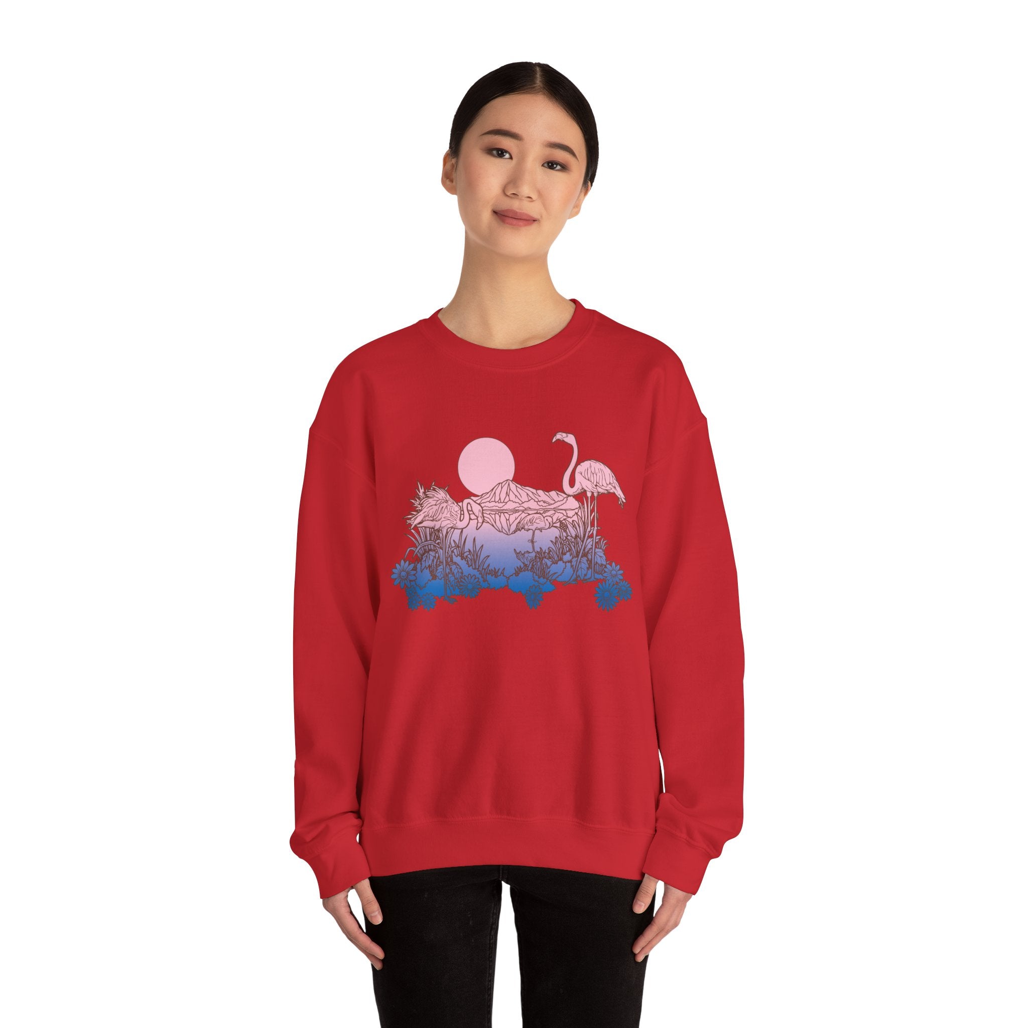 Flamingos In Sunset Unisex Heavy Blend Crewneck Sweatshirt