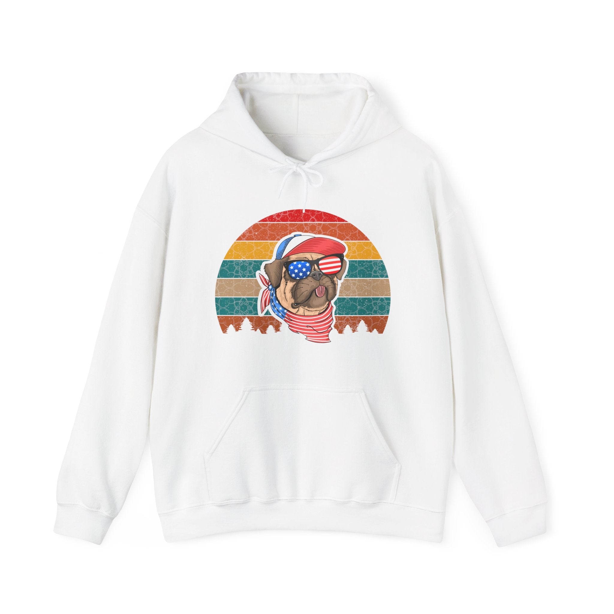 American Pug With Trees Unisex Heavy Blend Hooded Sweatshirt