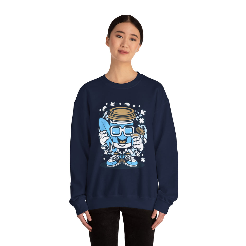 Coffee Cup Surfer Unisex Heavy Blend Crewneck Sweatshirt for Ultimate Comfort
