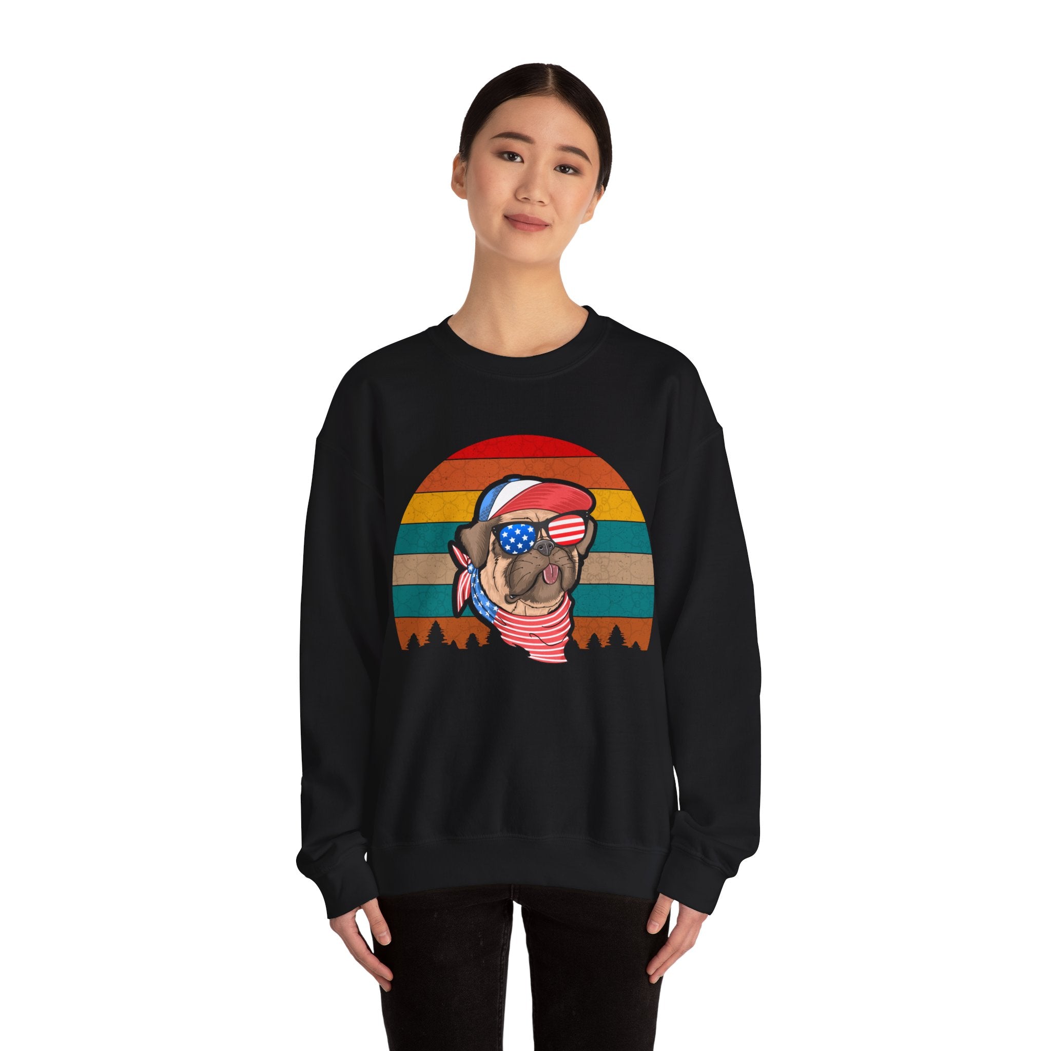 Co American Pug With Trees Unisex Heavy Blend Crewneck Sweatshirt