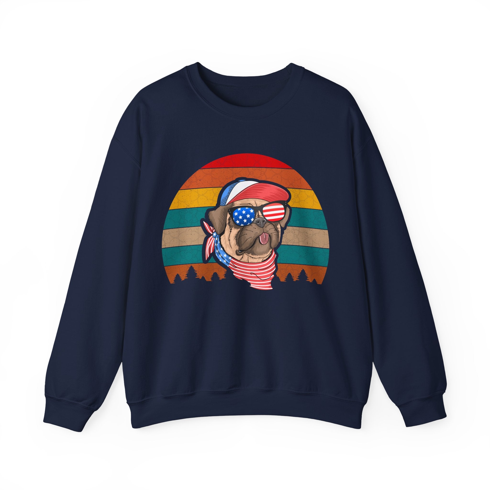 Co American Pug With Trees Unisex Heavy Blend Crewneck Sweatshirt