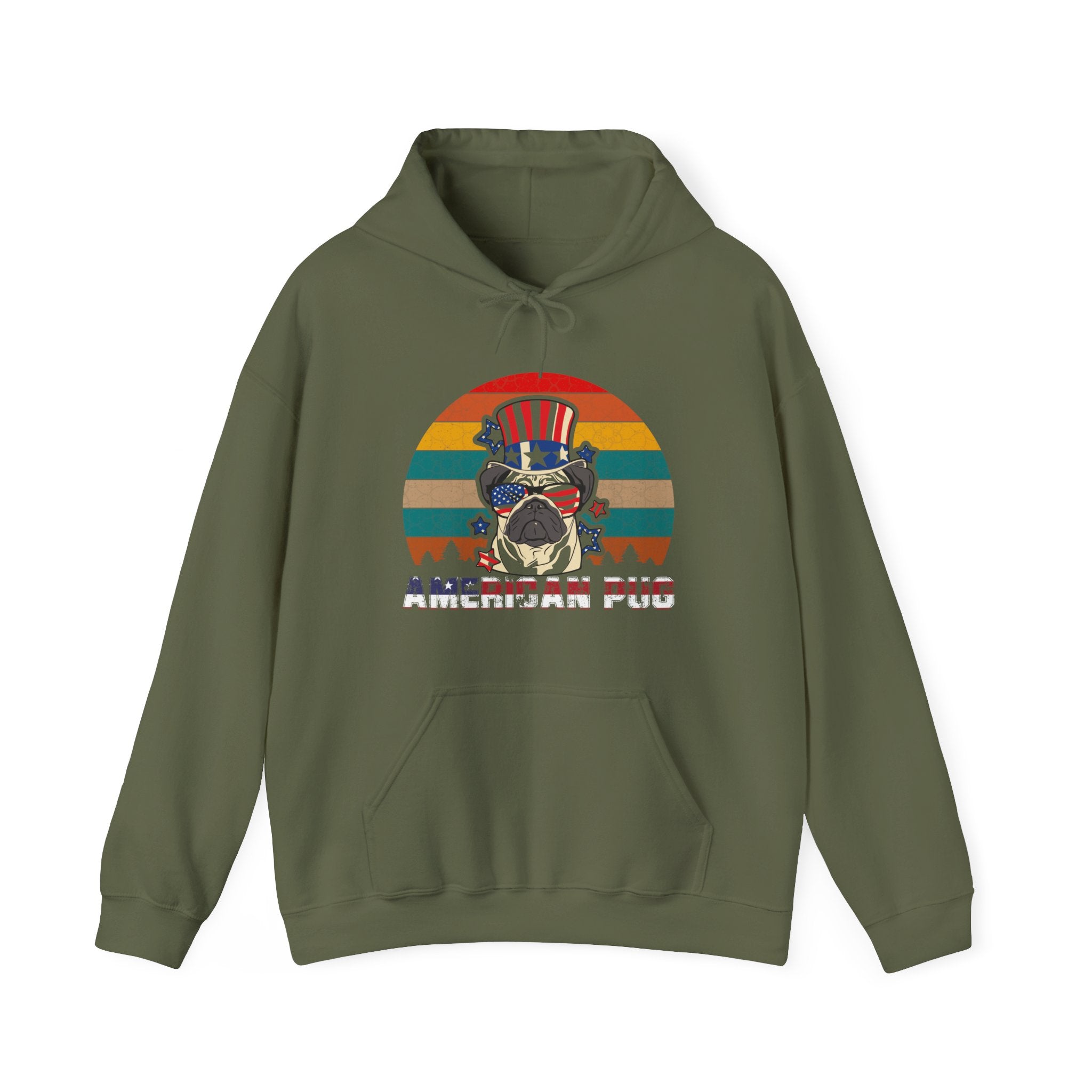 American White Pug Dog Unisex Heavy Blend Hooded Sweatshirt