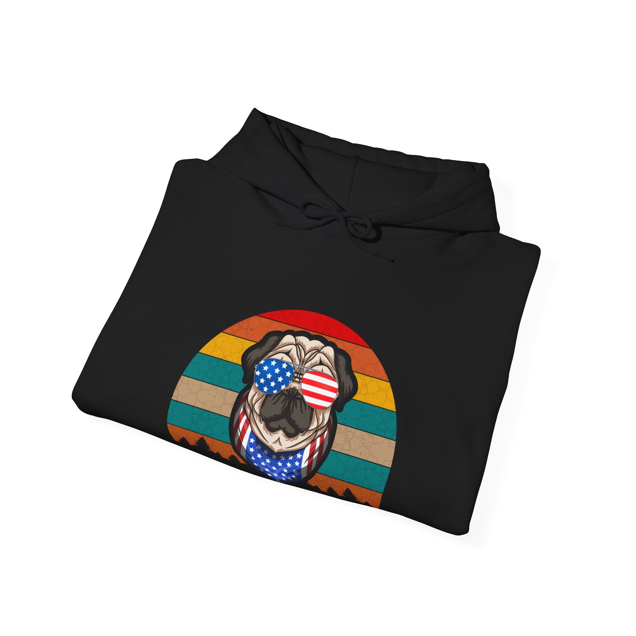 Pug With Trees 4th Of July Unisex Heavy Blend Hooded Sweatshirt