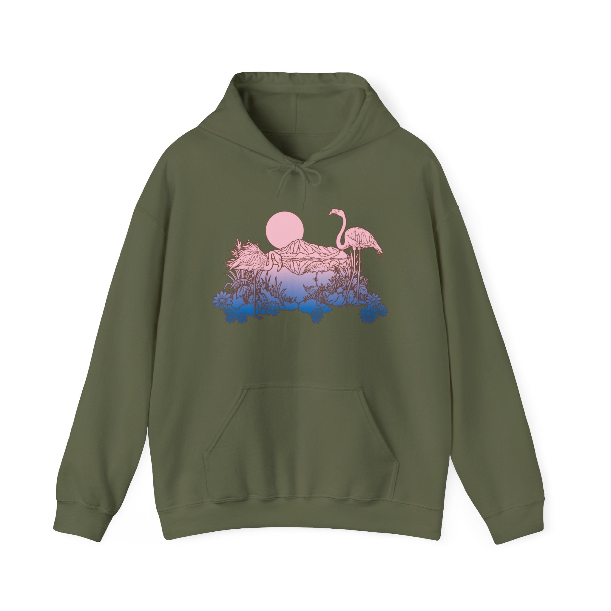 Flamingos In Sunset Unisex Heavy Blend Hooded Sweatshirt For Ultimate Comfort