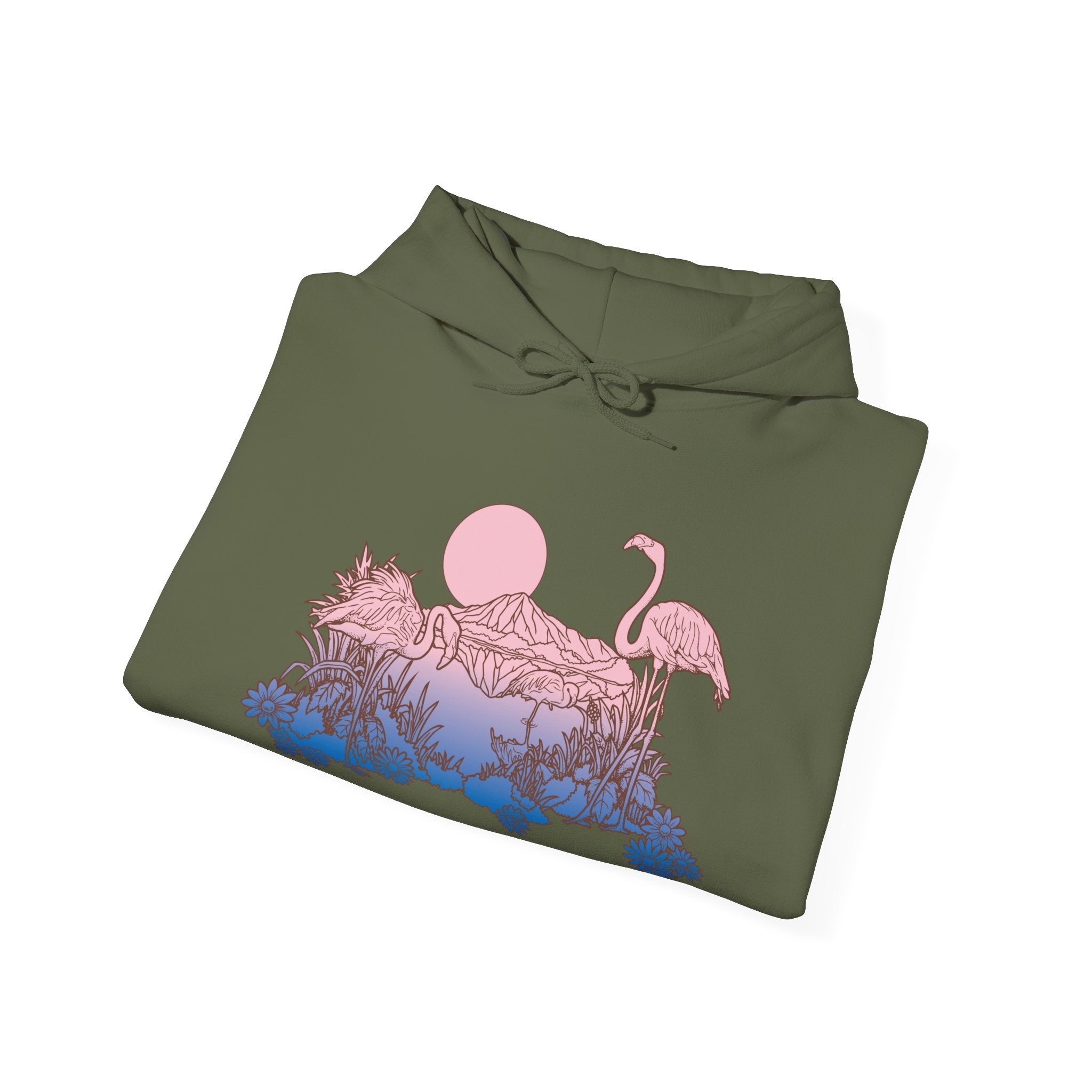 Flamingos In Sunset Unisex Heavy Blend Hooded Sweatshirt For Ultimate Comfort